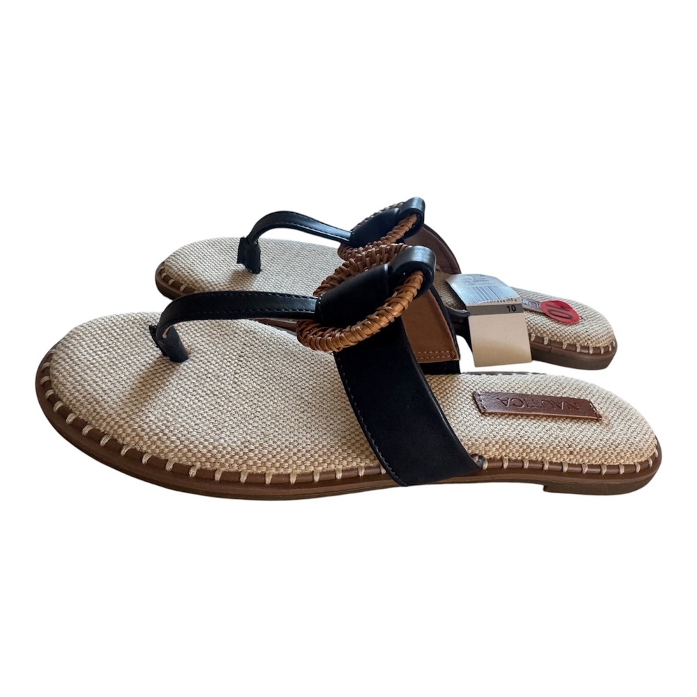 NAUTICA NWT Santolina Brown cream Woven Rattan Ring Thong Sandals Women SIZE 10